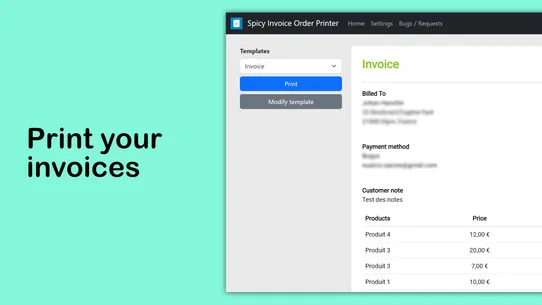Spicy Invoice Order Printer screenshot