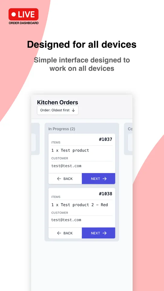 Live Order Dashboard screenshot