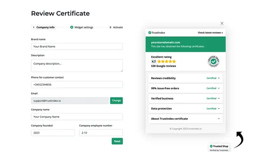 Trustindex Review Certificate screenshot