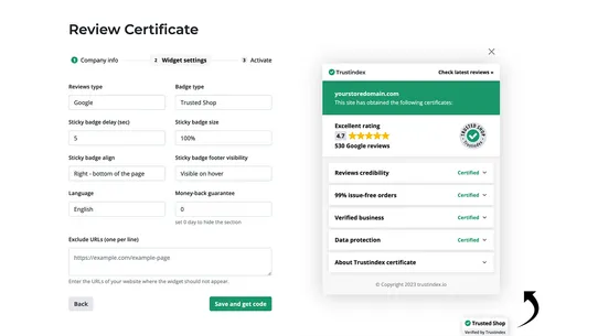 Trustindex Review Certificate screenshot