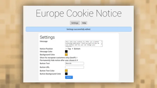 Europe Cookie Notice by Webyze screenshot