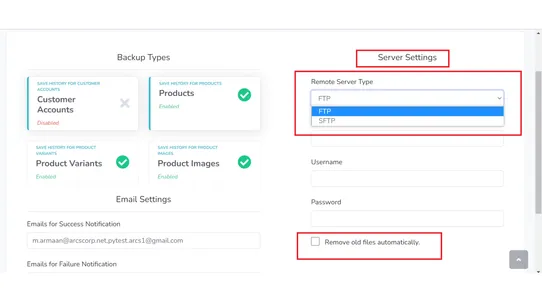 ARCS Data Export Backup screenshot