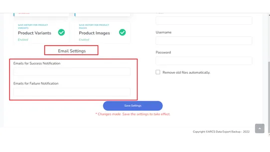 ARCS Data Export Backup screenshot