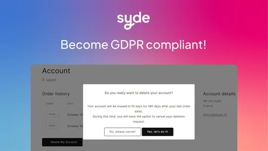 GDPR ‑ Customer Accounts screenshot