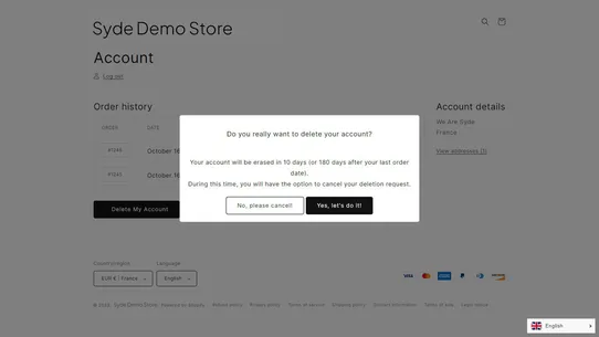 GDPR ‑ Customer Accounts screenshot