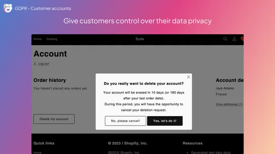 GDPR ‑ Customer Accounts screenshot