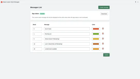 Bytes Custom Stock Messages screenshot