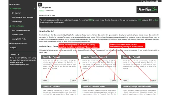 WebAppsLive ‑ IDs Exporter screenshot