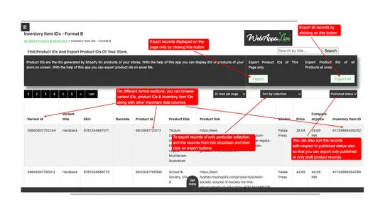 WebAppsLive ‑ IDs Exporter screenshot