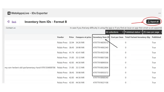 WebAppsLive ‑ IDs Exporter screenshot