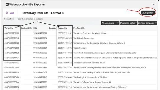 WebAppsLive ‑ IDs Exporter screenshot
