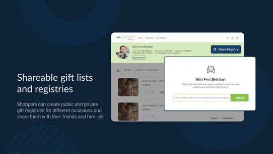 Swym Gift Lists and Registries screenshot