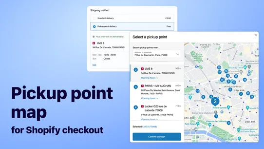 Bigblue Pickup Point Selector screenshot