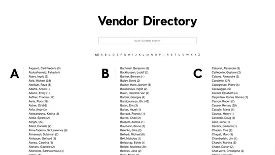 Vendor &amp; Brand Directory screenshot