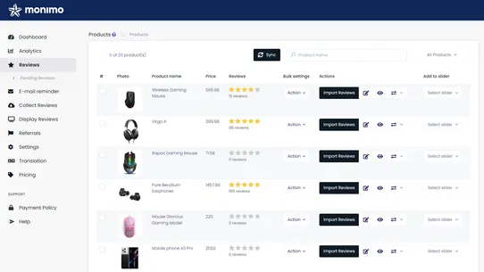 Monimo: Product reviews app screenshot