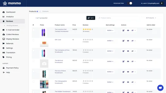 Monimo: Product reviews app screenshot