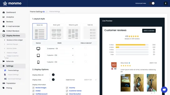 Monimo: Product reviews app screenshot