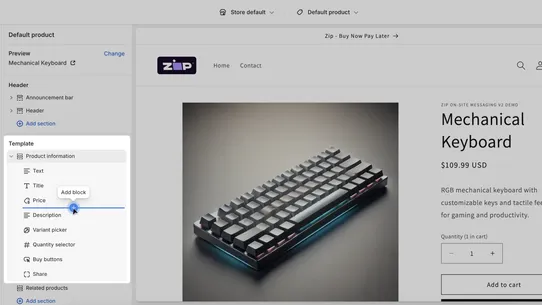 Zip On‑Site Messaging screenshot