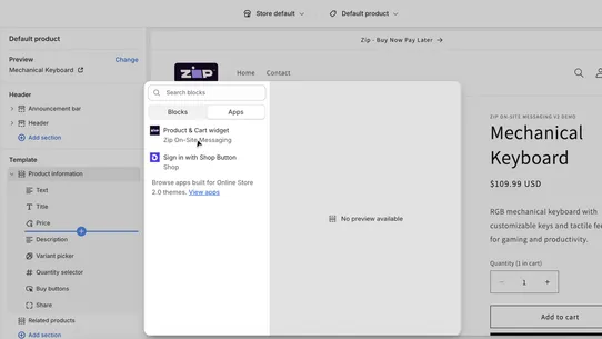 Zip On‑Site Messaging screenshot