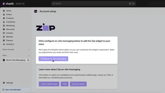 Zip On‑Site Messaging screenshot