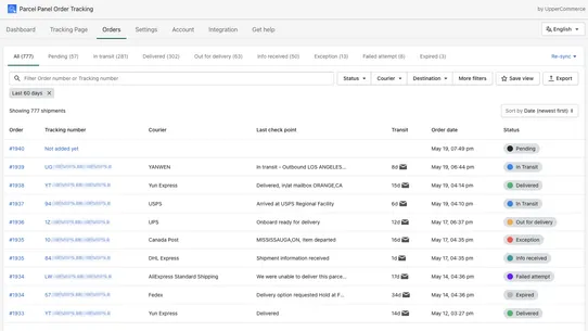 Parcel Panel Order Tracking screenshot