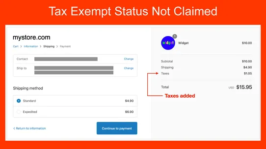 DIY Tax Exempt Checkout screenshot