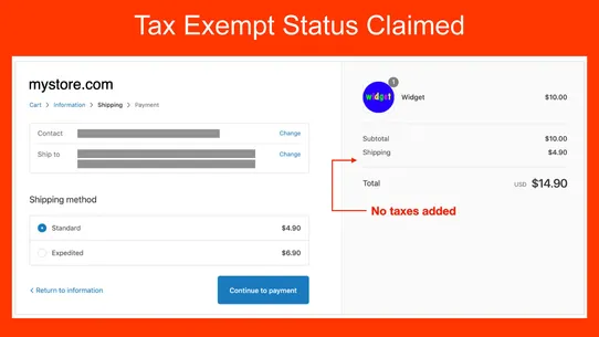 DIY Tax Exempt Checkout screenshot