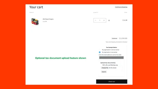 DIY Tax Exempt Checkout screenshot