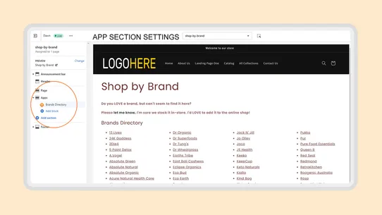 Brands Directory Section 2.0 screenshot