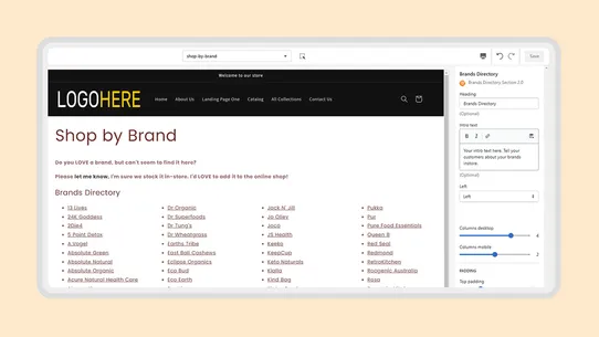 Brands Directory Section 2.0 screenshot