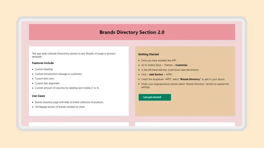 Brands Directory Section 2.0 screenshot