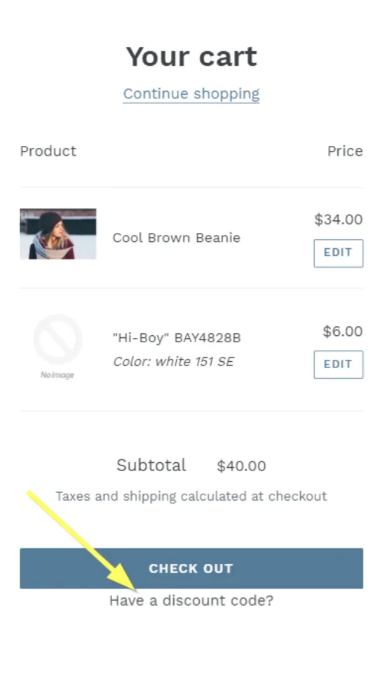 Carter ‑ Discount code in cart screenshot