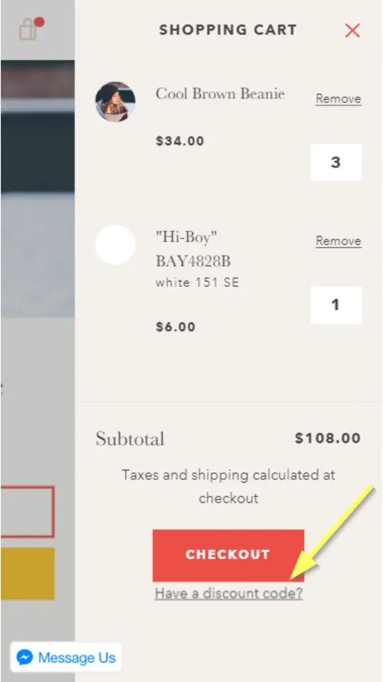 Carter ‑ Discount code in cart screenshot