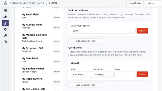 Bonify Customer Account Fields screenshot