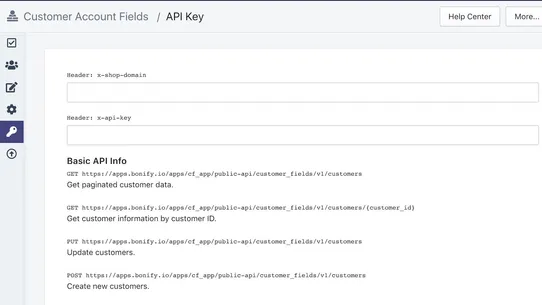 Bonify Customer Account Fields screenshot