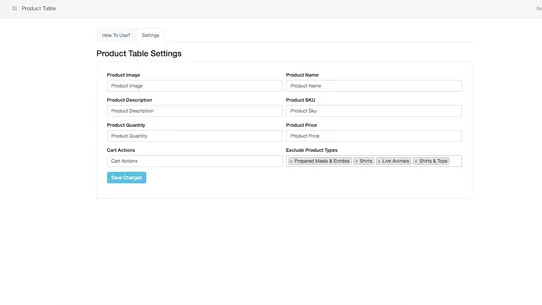 Product Table screenshot