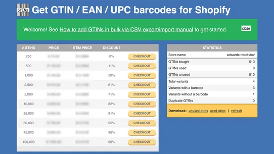 AR: Buy GTINs/UPC/EAN barcodes screenshot