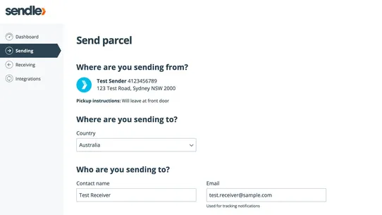 Sendle Dashboard Shipping screenshot