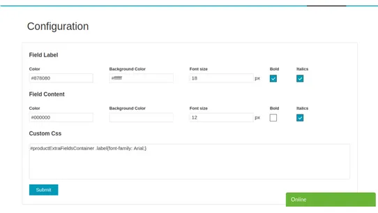 Product extra fields screenshot