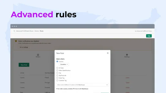 Advanced Fulfillment Rules screenshot