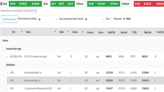 Precious Metal Product Prices screenshot