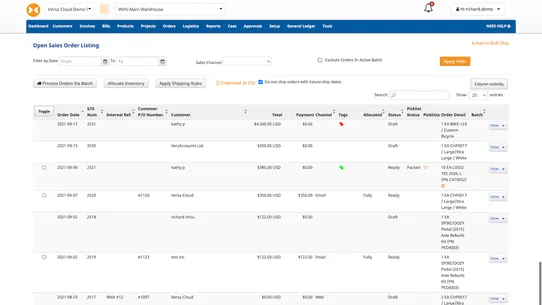 Versa Cloud ERP for eCommerce screenshot