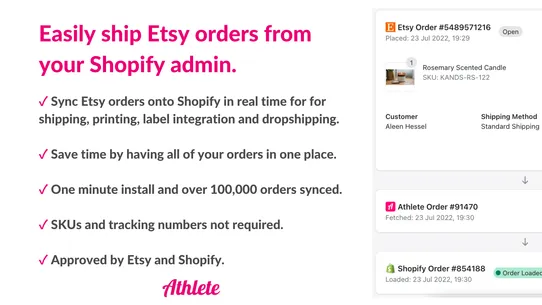 Athlete ‑ Etsy Order Sync screenshot