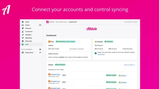 Athlete ‑ Etsy Order Sync screenshot