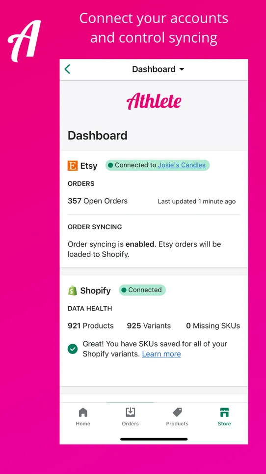 Athlete ‑ Etsy Order Sync screenshot