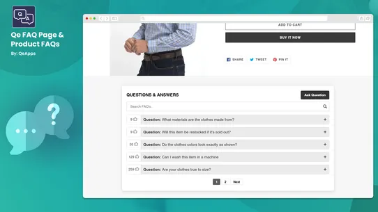 Qe FAQ Page &amp; Product FAQs screenshot