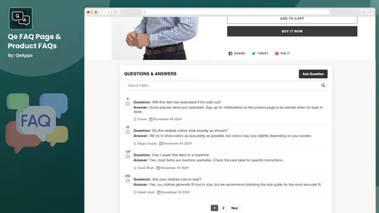 Qe FAQ Page &amp; Product FAQs screenshot