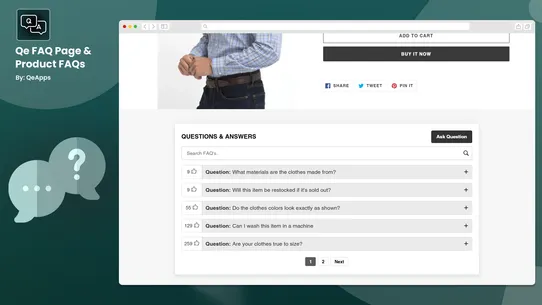 Qe FAQ Page &amp; Product FAQs screenshot