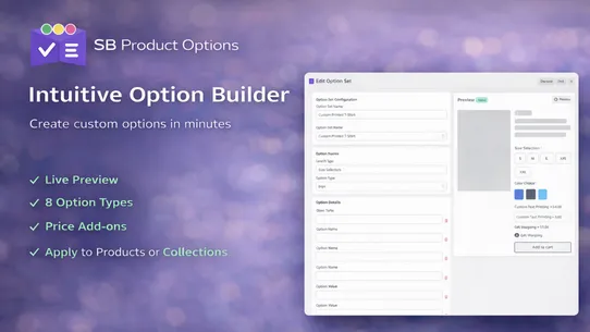 SB Product Options, Variants screenshot