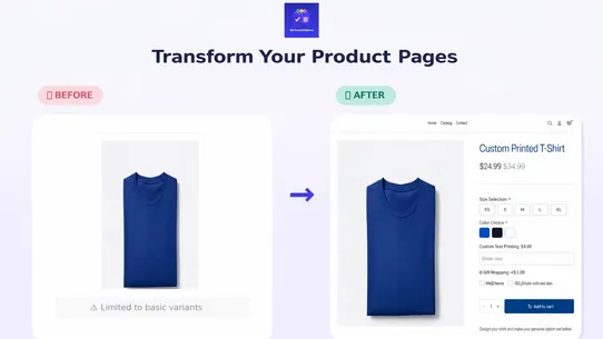 SB Product Options, Variants screenshot